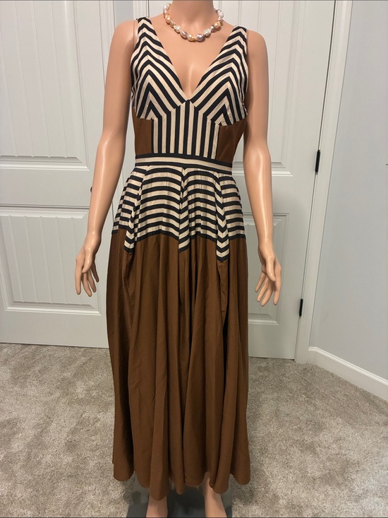 ANTONIO MELANI Dresses & Skirts - ANTONIO MELANI Black and Brown Striped V-Neck Maxi Dress